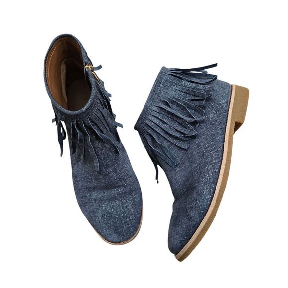 Kate Spade Women's Boots Size 9 Chambray Fringe Country Concert Boho - Picture 1 of 7